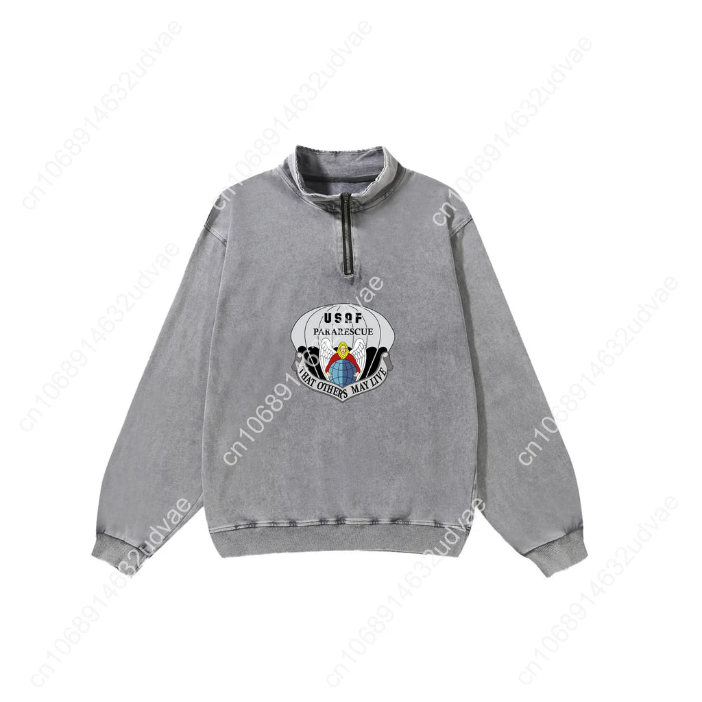 US Air Force Pararescue Retro Sweatshirt Man Woman Teenager Vintage Pullover Half Zipper Sweat Custom Made Tops Sleeved Tshirt
