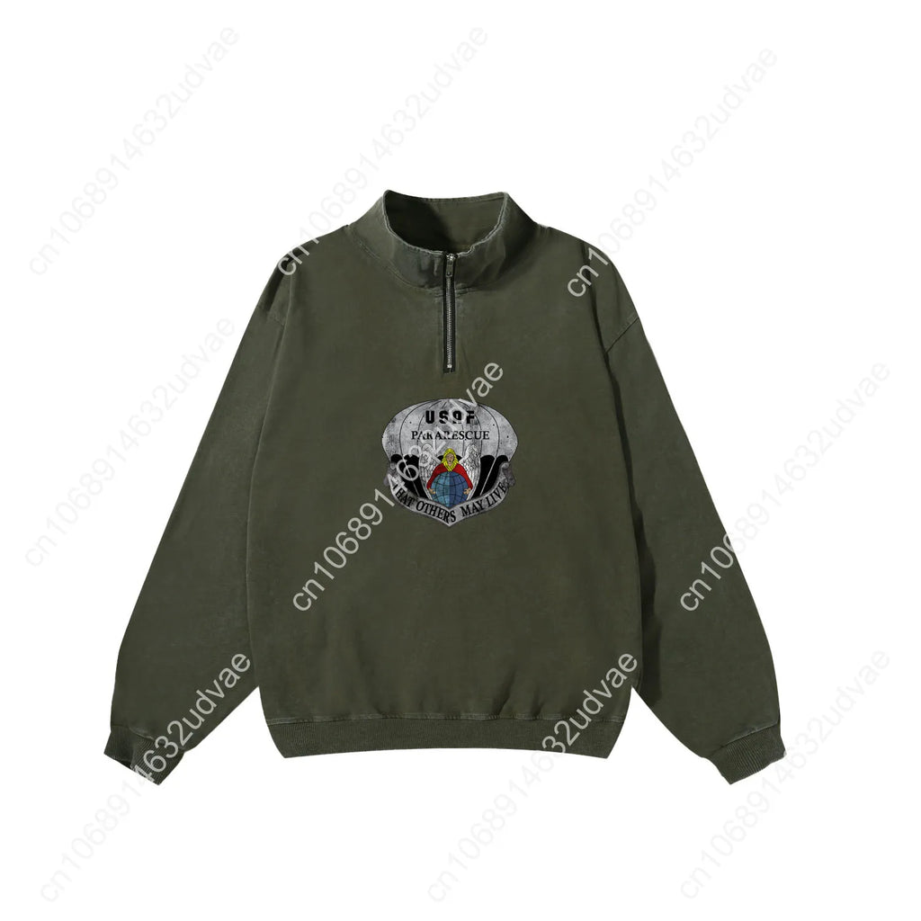 US Air Force Pararescue Retro Sweatshirt Man Woman Teenager Vintage Pullover Half Zipper Sweat Custom Made Tops Sleeved Tshirt