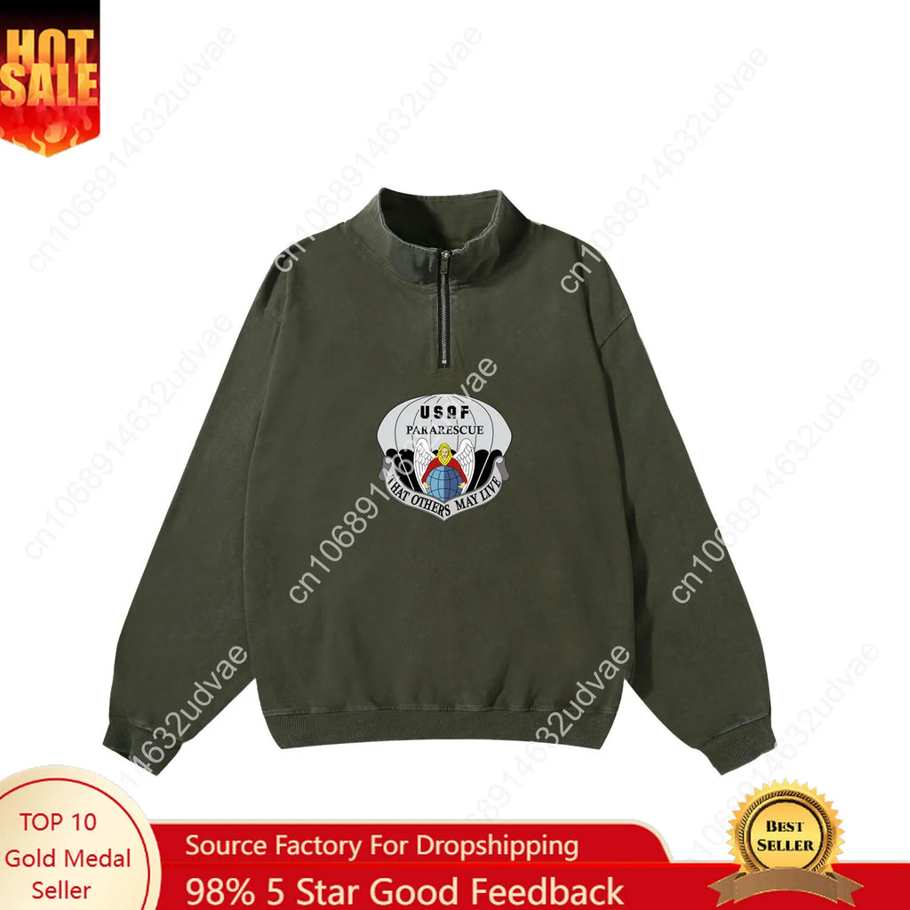 US Air Force Pararescue Retro Sweatshirt Man Woman Teenager Vintage Pullover Half Zipper Sweat Custom Made Tops Sleeved Tshirt