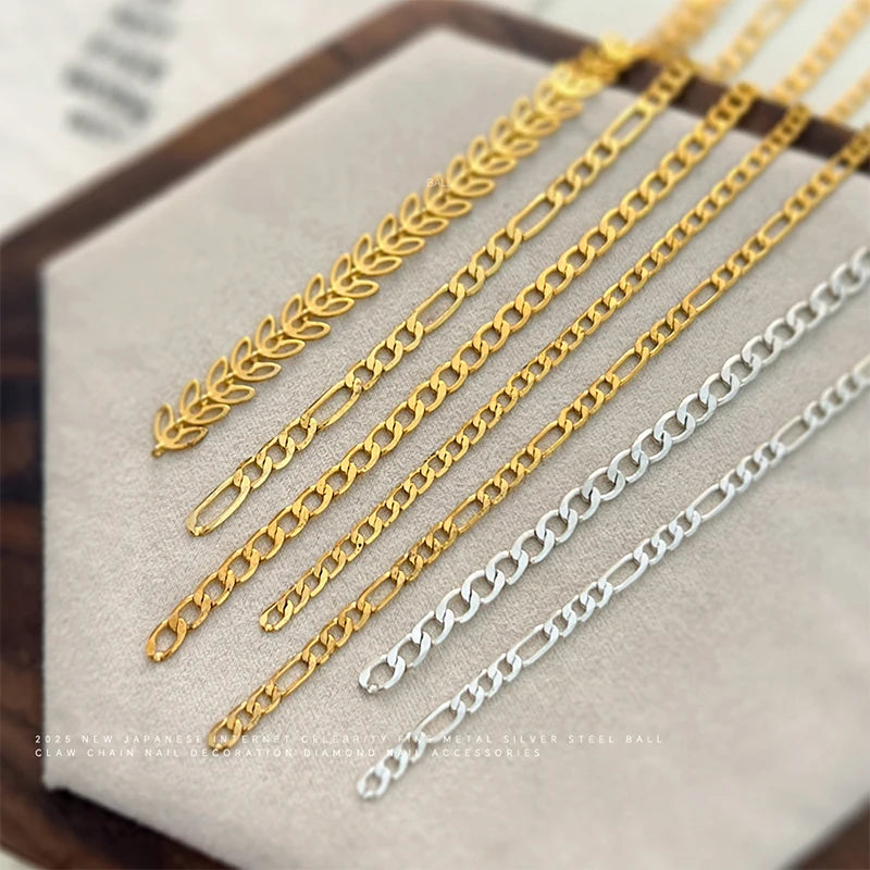 20/50cm Metal Chain Nail Art Rhinestone Gold/Silver Alloy Stud Nail Art Decorations Chains DIY Design Manicure Jewelry Accessory