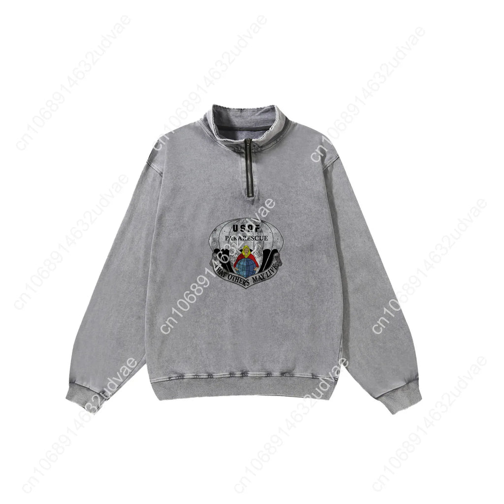 US Air Force Pararescue Retro Sweatshirt Man Woman Teenager Vintage Pullover Half Zipper Sweat Custom Made Tops Sleeved Tshirt