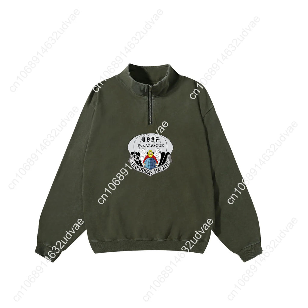US Air Force Pararescue Retro Sweatshirt Man Woman Teenager Vintage Pullover Half Zipper Sweat Custom Made Tops Sleeved Tshirt