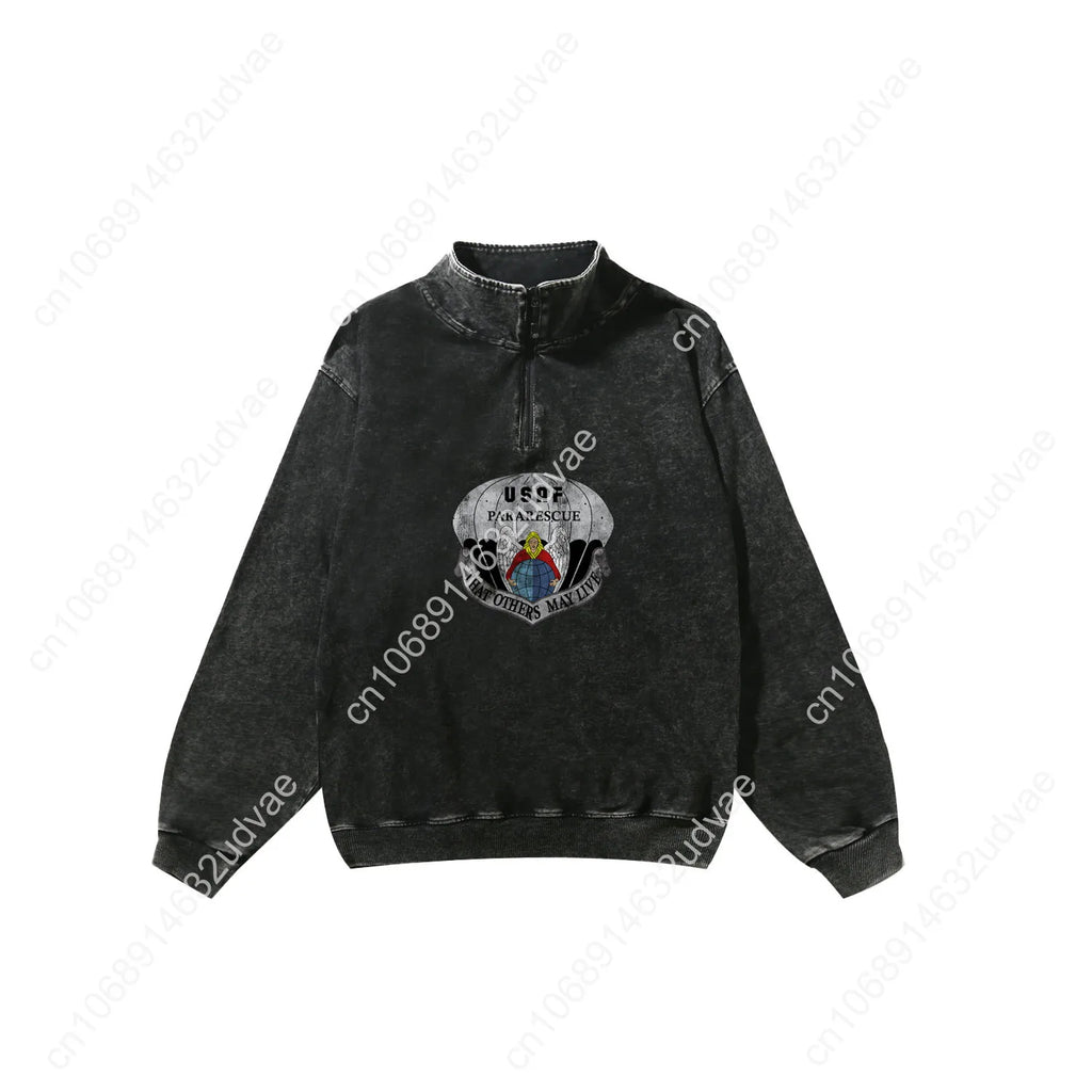 US Air Force Pararescue Retro Sweatshirt Man Woman Teenager Vintage Pullover Half Zipper Sweat Custom Made Tops Sleeved Tshirt