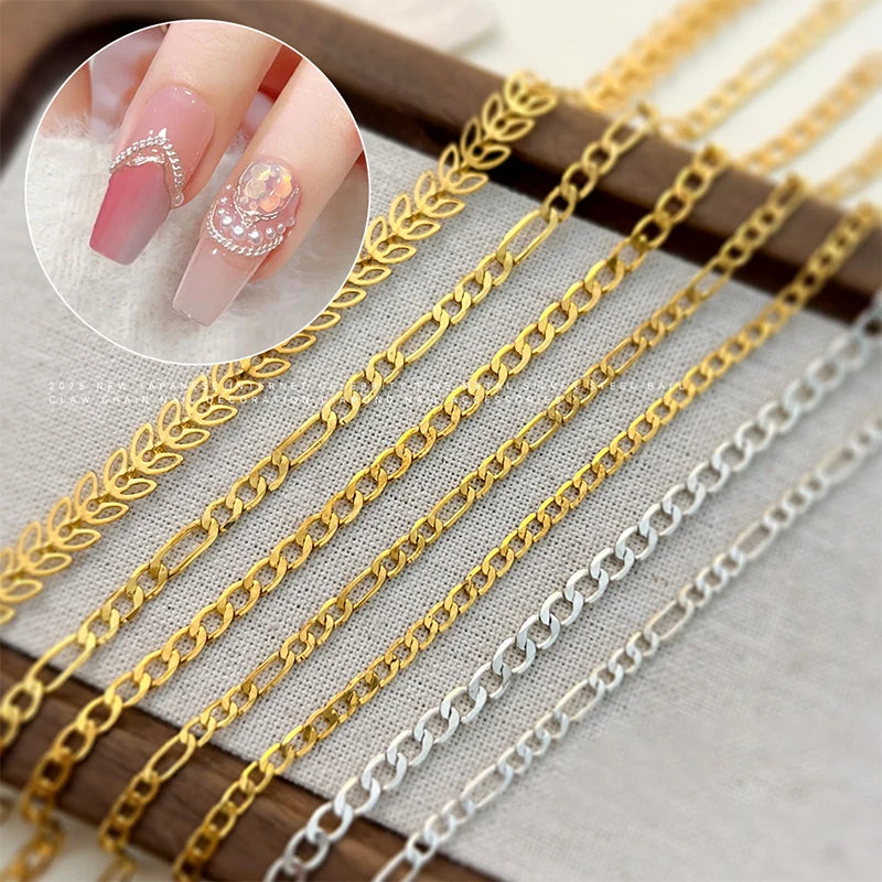 20/50cm Metal Chain Nail Art Rhinestone Gold/Silver Alloy Stud Nail Art Decorations Chains DIY Design Manicure Jewelry Accessory