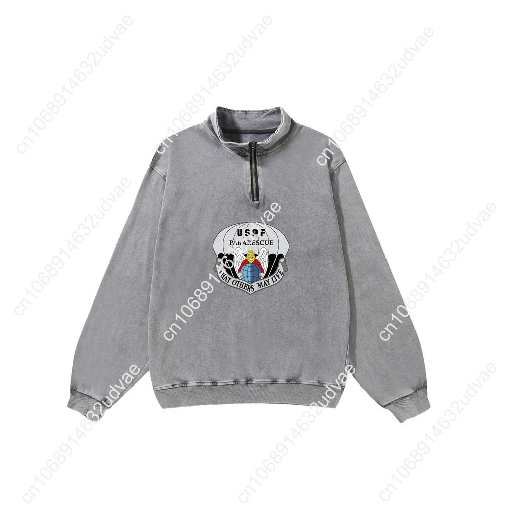 US Air Force Pararescue Retro Sweatshirt Man Woman Teenager Vintage Pullover Half Zipper Sweat Custom Made Tops Sleeved Tshirt