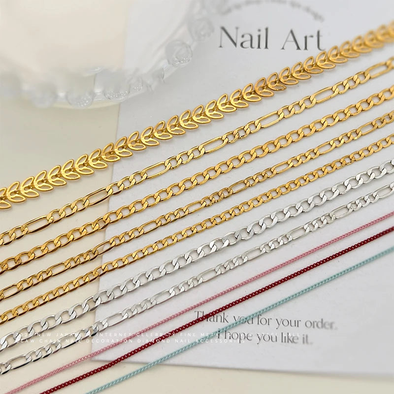 20/50cm Metal Chain Nail Art Rhinestone Gold/Silver Alloy Stud Nail Art Decorations Chains DIY Design Manicure Jewelry Accessory