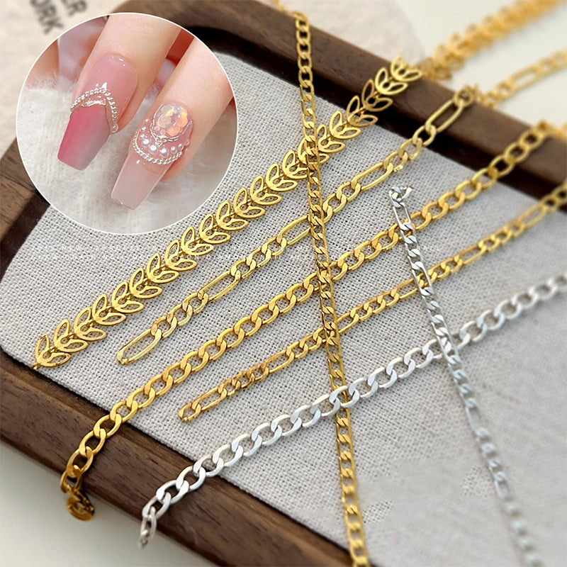20/50cm Metal Chain Nail Art Rhinestone Gold/Silver Alloy Stud Nail Art Decorations Chains DIY Design Manicure Jewelry Accessory